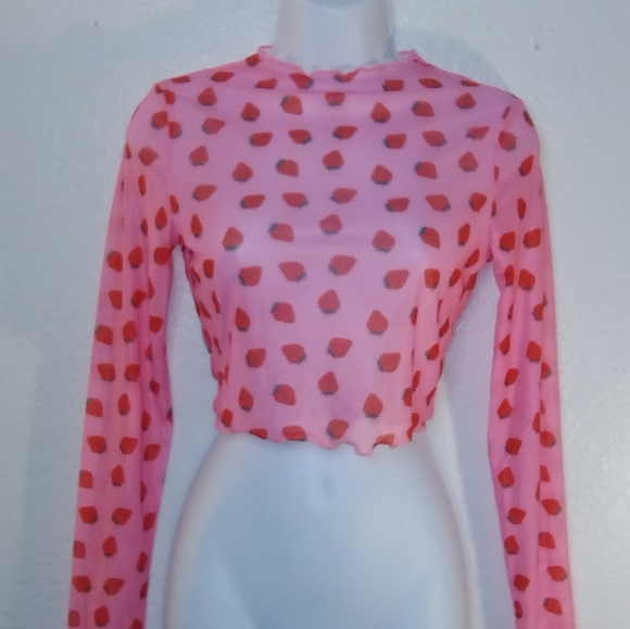 STRAWBERRY 🍓 Top Sheer L/S Second Skin size Small Barbiecore Doll Core - Picture 1 of 7